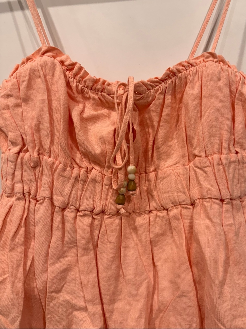 NWT Zara Linen Blend Bubble Hem Top Peach Beaded Drawstring Sz S Viral Coquette - Picture 3 of 8